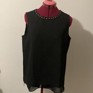 KARL LAGERFELD Sleeveless black blouse with silver studs on the neckline size M
